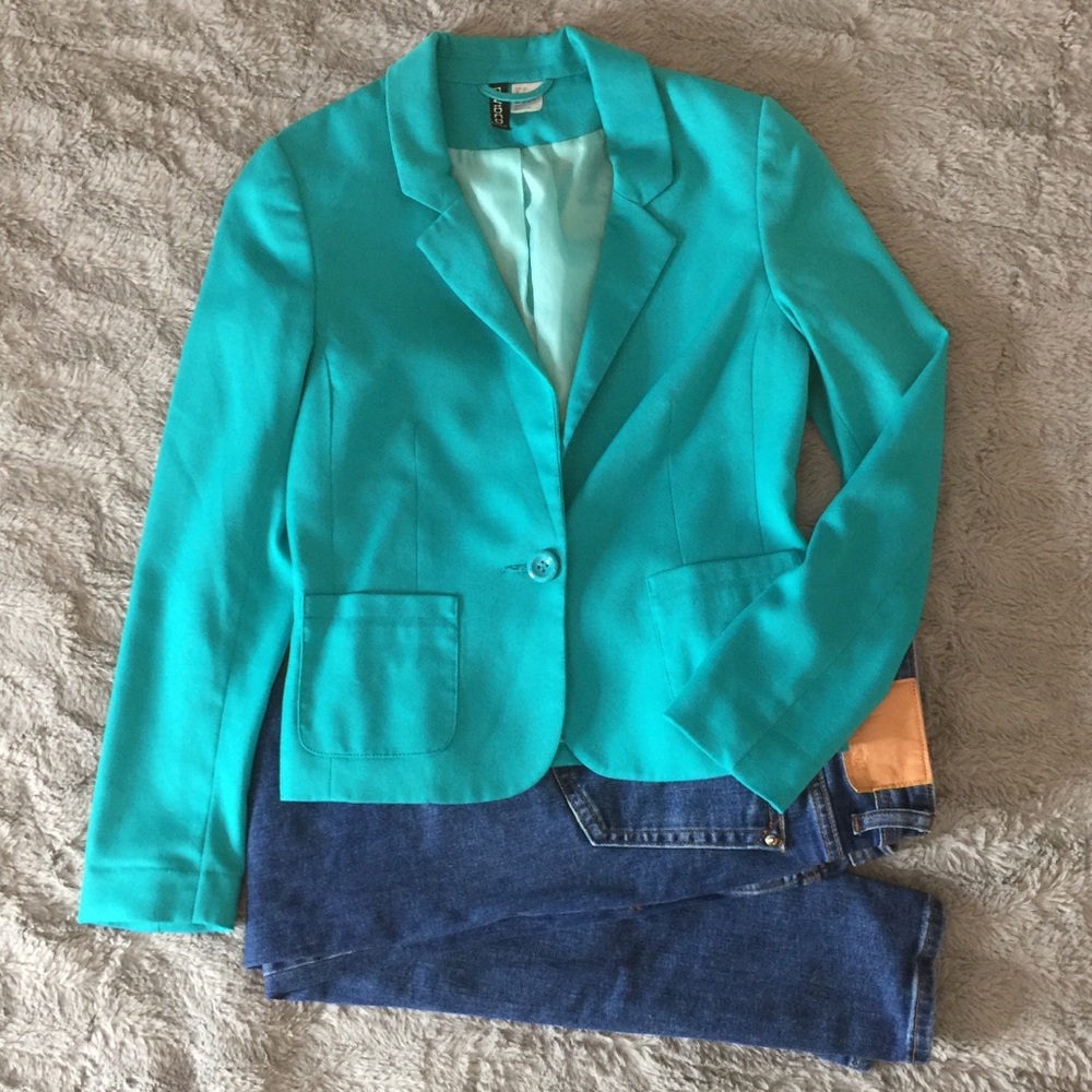 H&M DIVIDED TEAL FITTED 2-POCKET BLAZER W/LINING